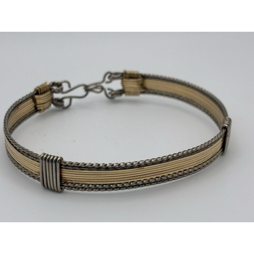 Artisan Wire Bracelet Hook Latch 925 Silver And Gold Tone Bracelet